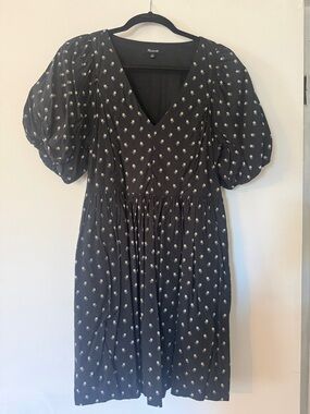 Madewell Black Floral Puff-Sleeve Midi Dress